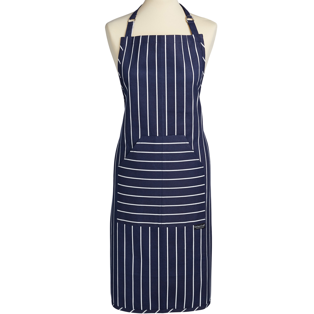 《KitchenCraft》平口雙袋圍裙(條紋藍) | 廚房圍裙 料理圍裙 烘焙圍裙
