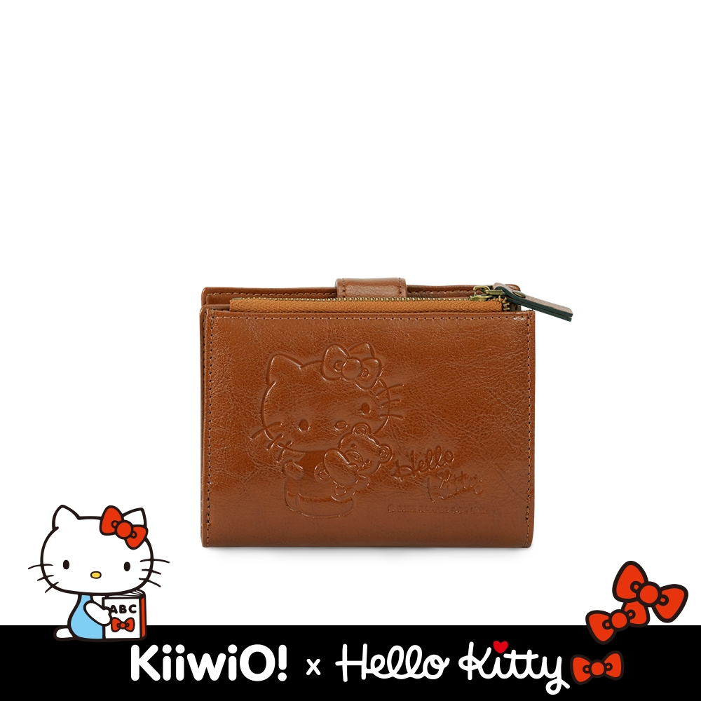 Hello Kitty x Kiiwi O! 聯名款．真皮機能短夾(附活動票卡夾) EMY 拿鐵棕