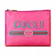 GUCCI 經典綠紅綠印花LOGO荔枝紋牛皮手拿化妝包(桃紅) product thumbnail 1