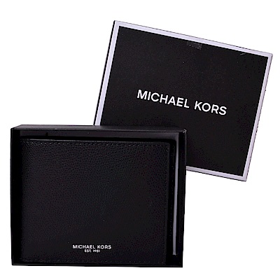 MICHAEL KORS  銀字LOGO防刮皮革三折短夾-紳士黑