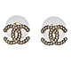 CHANEL 經典小雙C LOGO珍珠鑲飾穿式耳環(金色) product thumbnail 1