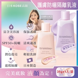 日本KOSE高絲-Urumina+戶外SPF50+防曬晨間保濕乳液隔離霜35gx1入/袋(護膚亮澤美容液,美肌素顏霜,妝前防護乳,控油粉底液,潤色遮瑕膏)