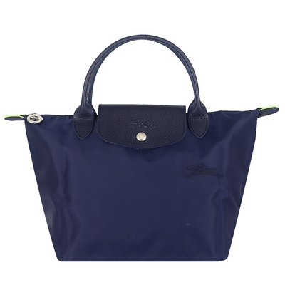 Longchamp LE PLIAGE 藍色再生尼龍刺繡短把水餃包(小)