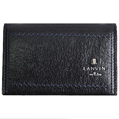 LANVIN en Bleu 品牌經典LOGO圖騰牛皮名片夾(黑/藍線)