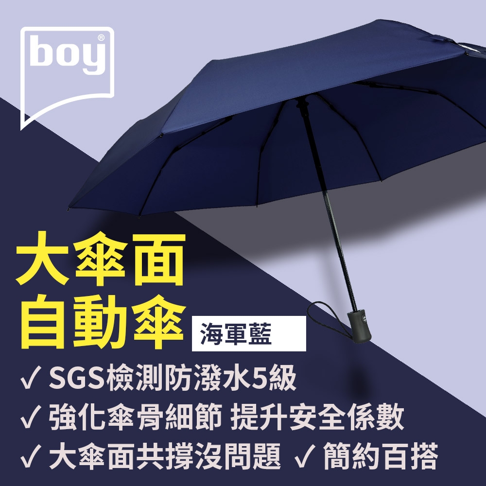 【德國boy】超潑水防風三折自動開收傘_海軍藍