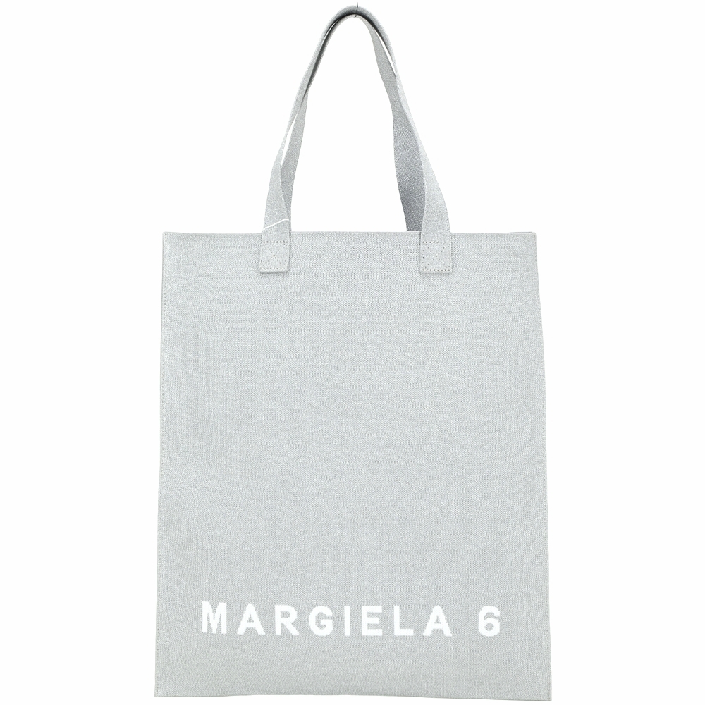 MM6 MAISON MARGIELA Logo 亮蔥布直立托特包(銀色)