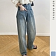 復古牛仔褲薄版高腰顯瘦寬鬆垂感拖地褲-設計所在 product thumbnail 1