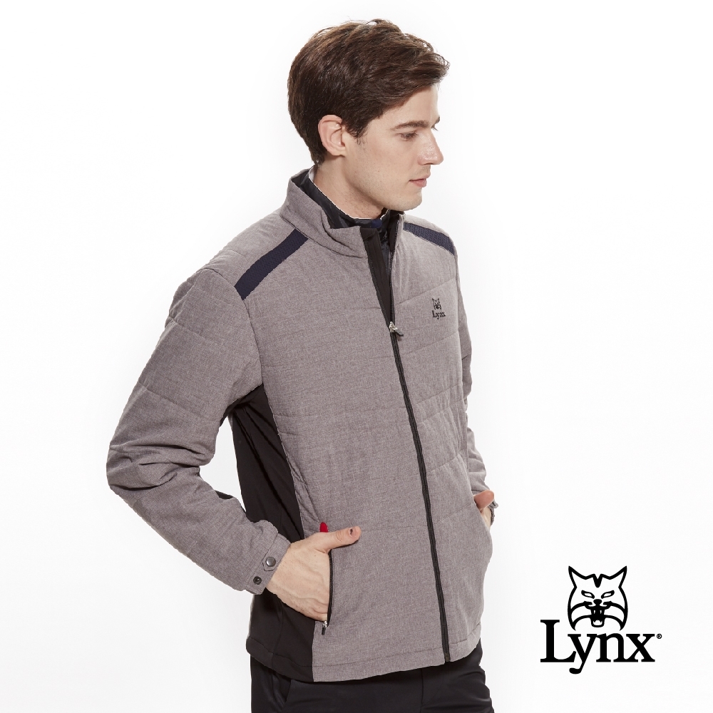 【Lynx Golf】男款防潑水橫紋鋪棉異材質剪接長袖外套-灰色