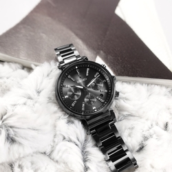 SEIKO 精工 限量款 LUKIA 太陽能 三眼計時 不鏽鋼手錶-鍍黑/36mm