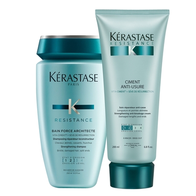 Kerastase卡詩 煥髮重建抗分岔修護組(重建髮浴250ml+抗損凝乳200ml)