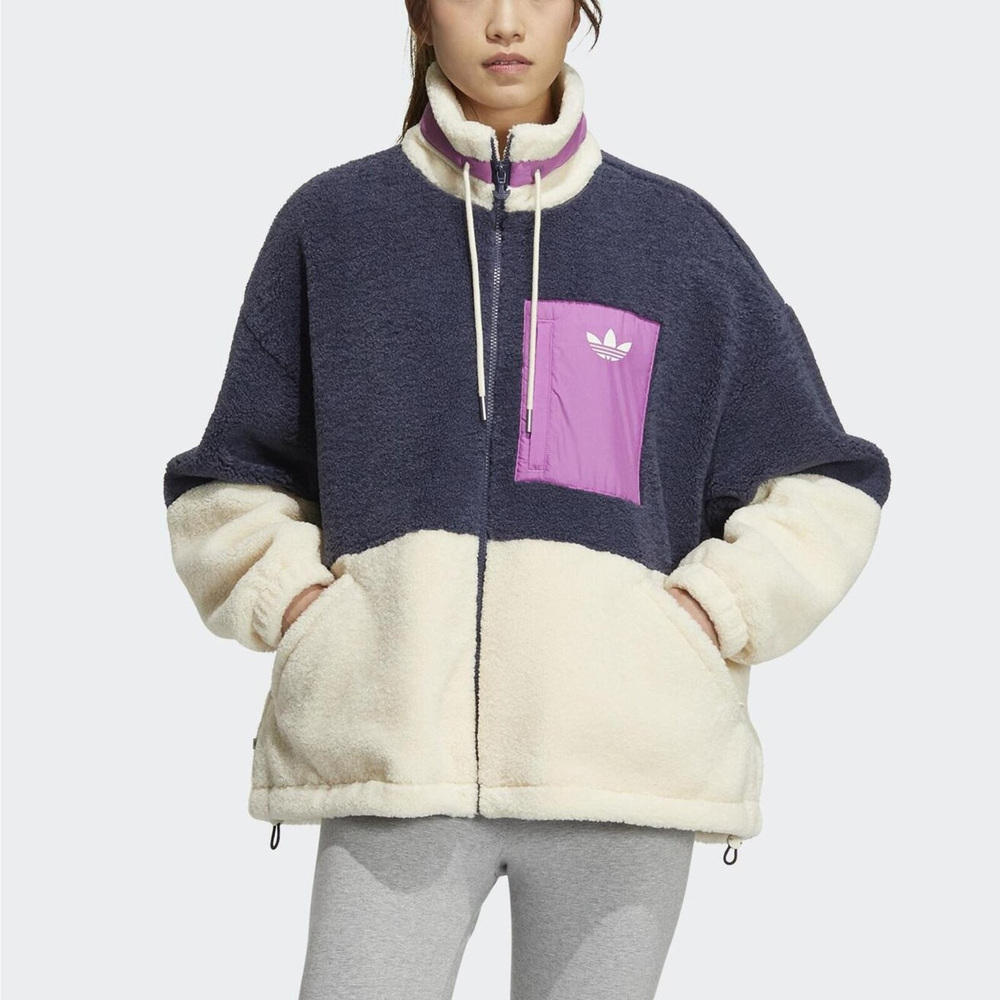 Adidas Short Sherpa Jk HR3455 女 運動外套 立領 休閒 撞色 抓毛絨 國際版 藍紫 米