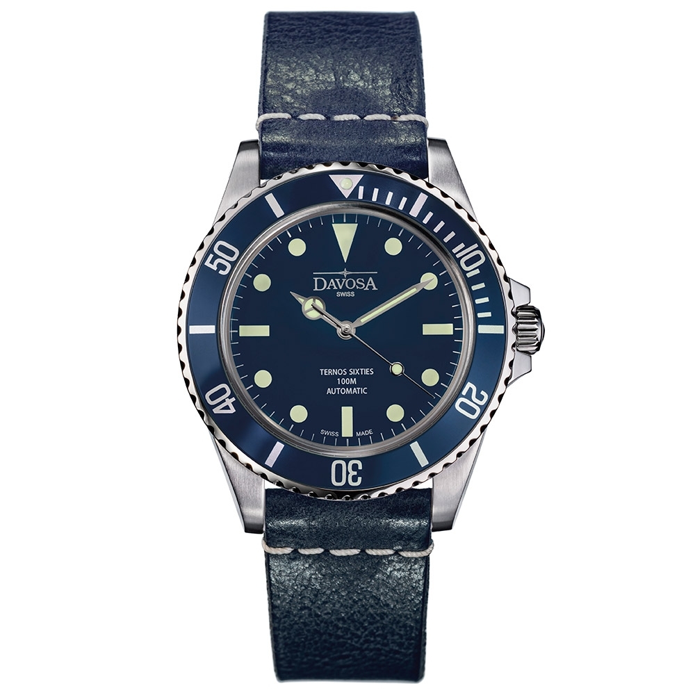 DAVOSA 161.525.455 TERNOS SIXTIES 60'年代復刻專業潛水自動錶/湛藍/皮帶/40mm