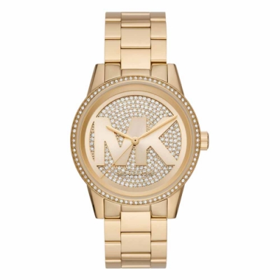 Michael Kors 華麗風滿鑽大LOGO潮流腕錶-金-MK6862