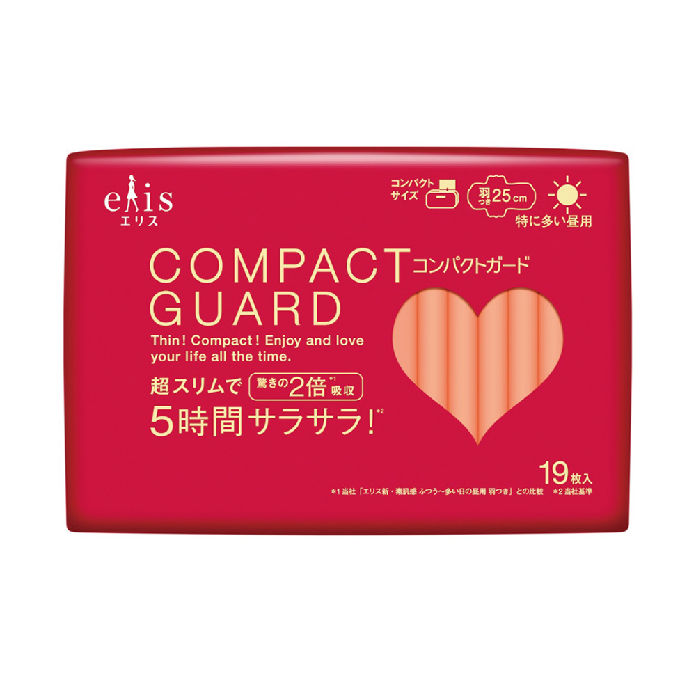 日本大王elis愛麗思COMPACT GUARD GO可愛日用超薄衛生棉 25cm (19片/包)