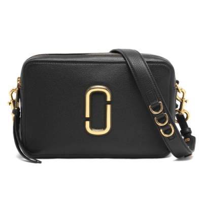 MARC JACOBS Softshot 27 雙層拉鍊皮革肩背斜背包-大/黑色