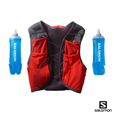 官方直營 Salomon ACTIVE SKIN 8 水袋背包組 火炬紅/烏木黑