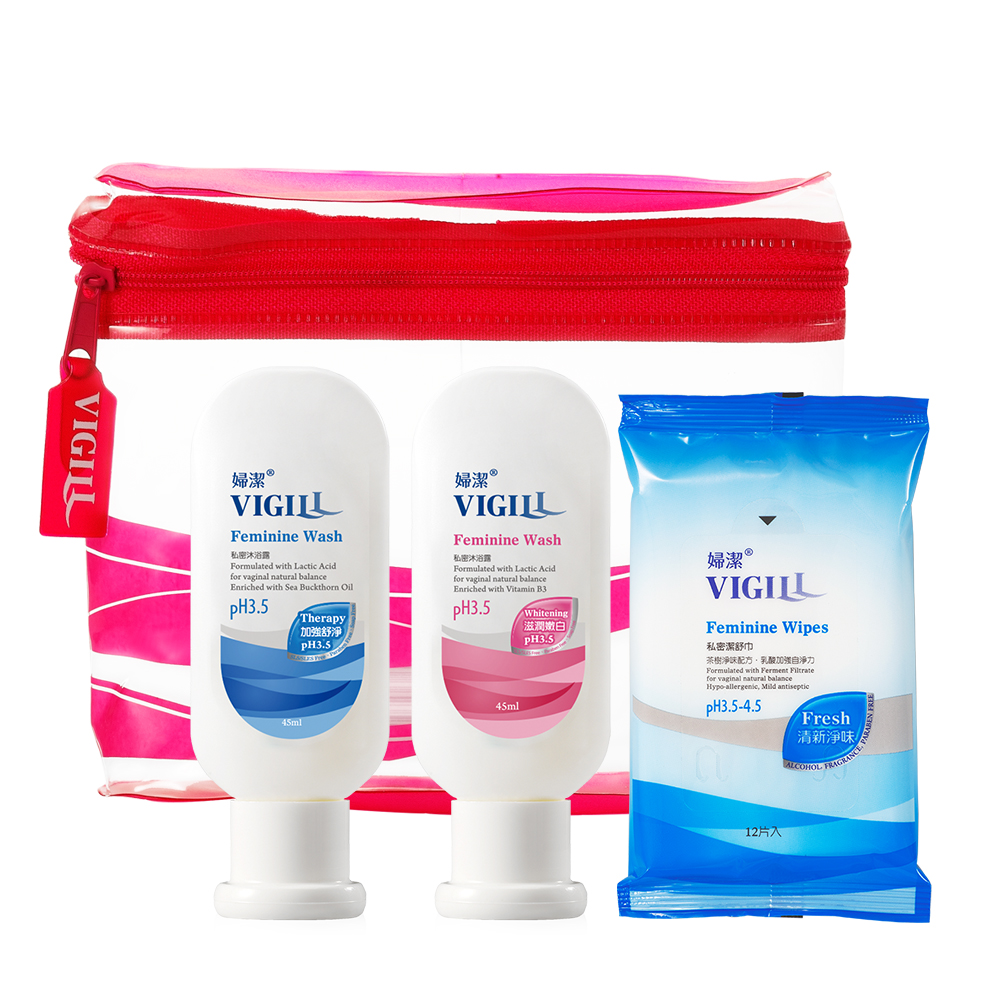 VIGILL 婦潔 私密清潔旅行3件組(生理45ml+嫩白45ml+舒巾12入1包)