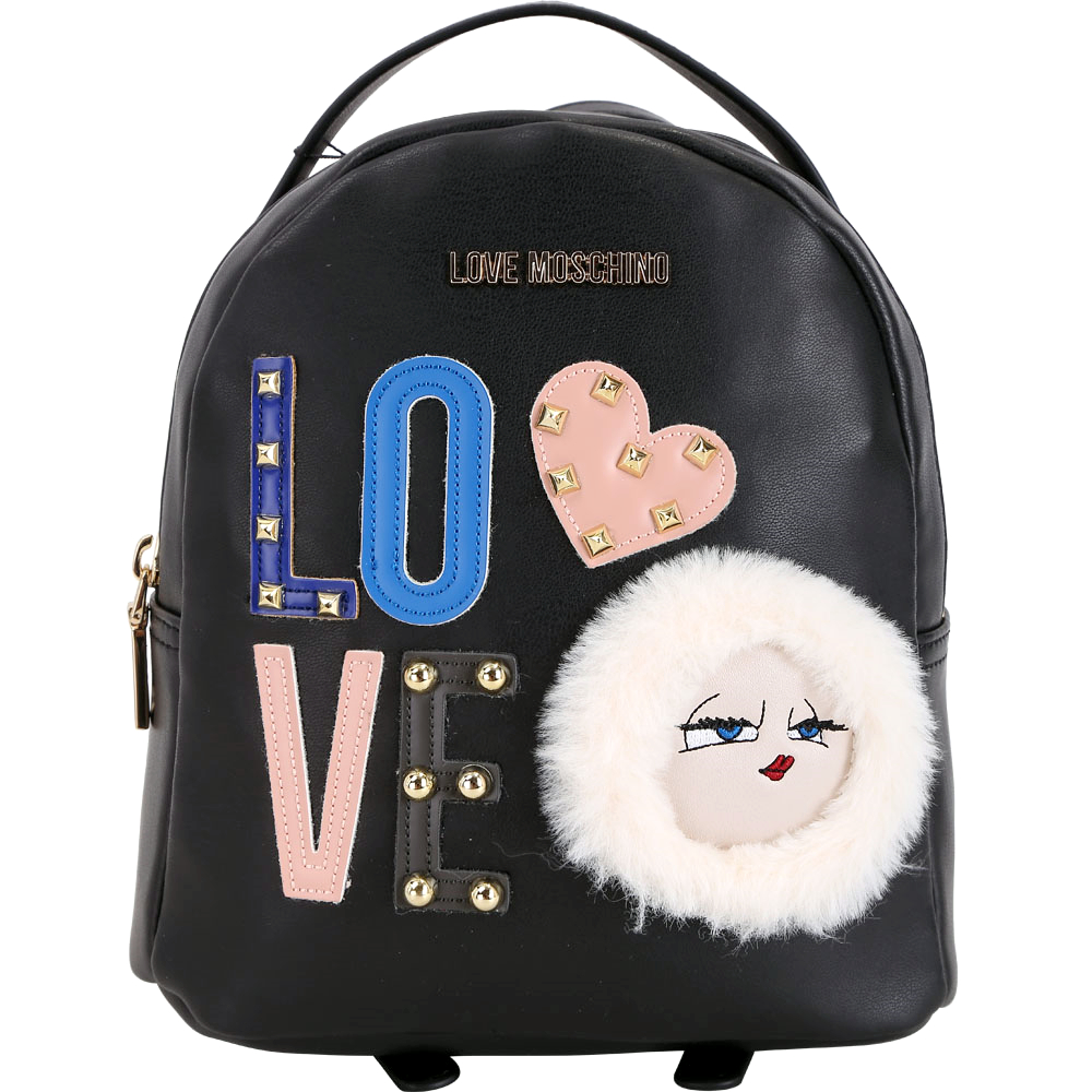 LOVE MOSCHINO 愛斯基摩女孩皮革斜背後背包(黑色)