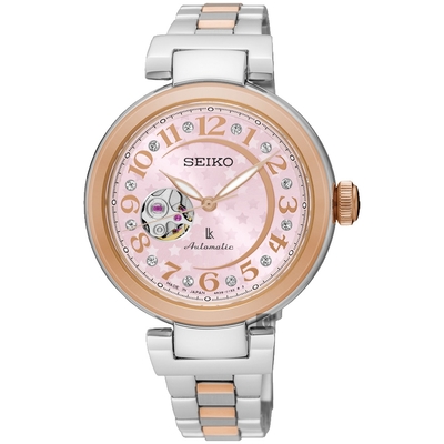 SEIKO 精工 LUKIA 星月鏤空機械女錶 母親節禮物-粉/34mm (SSA828J1/4R38-01L0P)_SK045