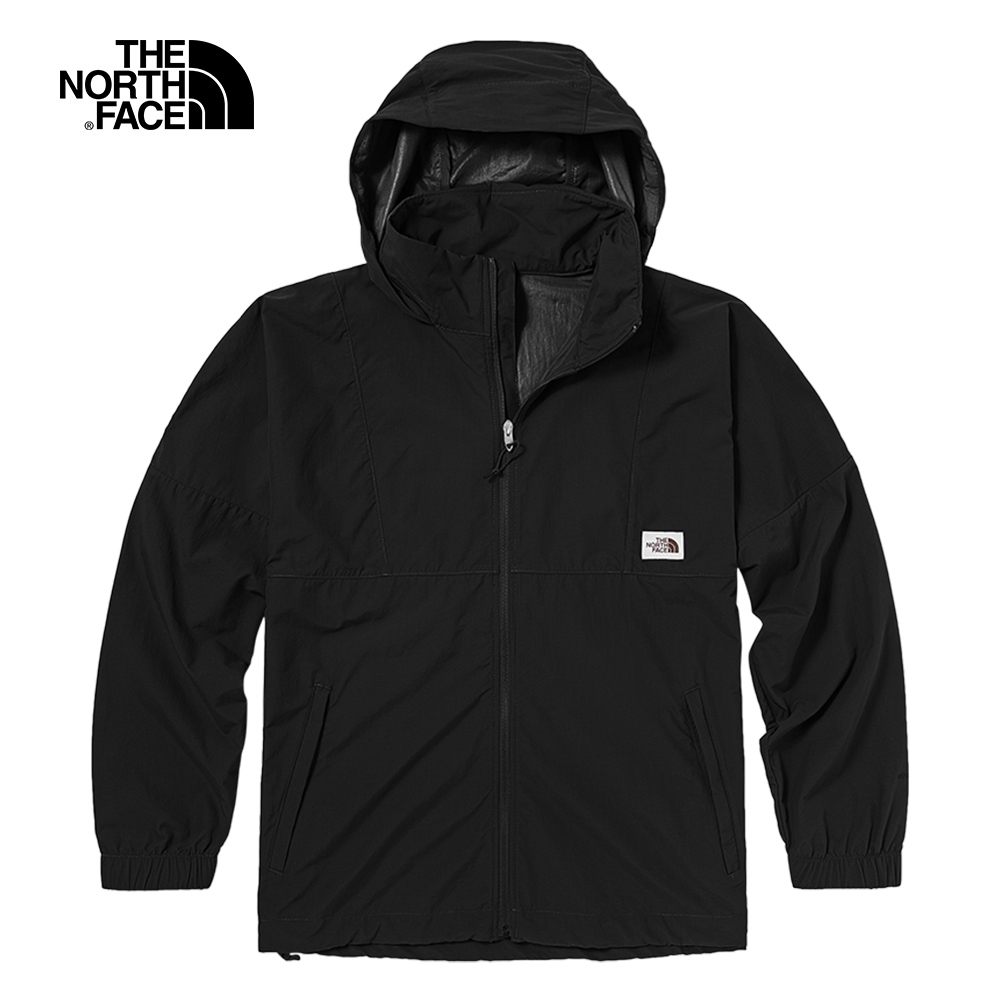 【The North Face 官方旗艦】北面男款黑色防潑水可收納連帽防風外套｜5JY9JK3