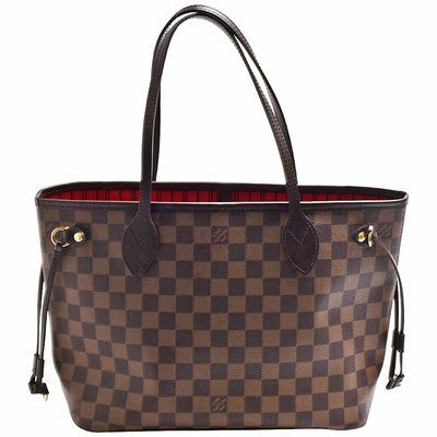 LV Louis Vuitton路易威登 N40600 Neverfull PM經典Damier棋盤格印花帆布肩背托特包