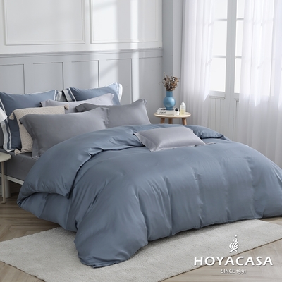 HOYACASA 雙人60支天絲被套床包四件組-沉穩灰藍(薄霧藍x星辰銀)