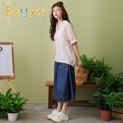 betty’s專櫃款　貓咪口袋繡線牛仔裙(深藍)