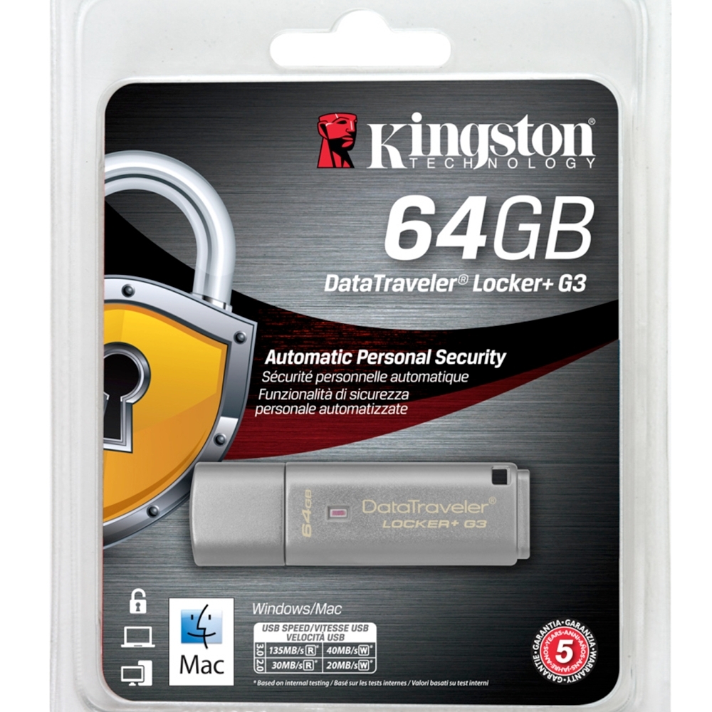 金士頓 Kingston DataTraveler Locker+G3 USB3.0 64G 加密隨身碟 DTLPG3/64GB