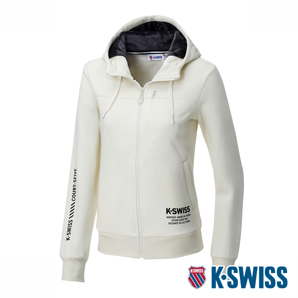 K-SWISS Fleece Jacket刷毛連帽外套-女-米白