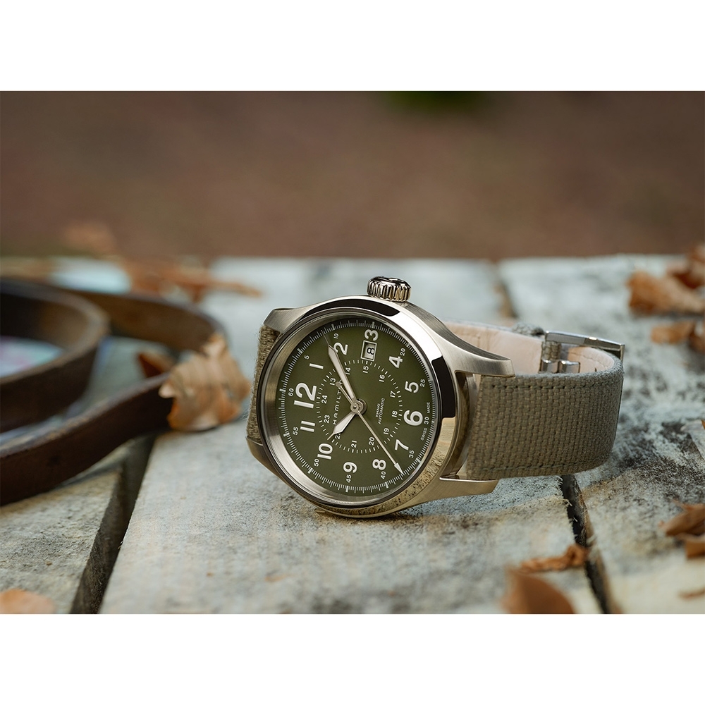 Hamilton KHAKI FIELD 軍事飛行戰鬥員機械腕錶-軍綠/40mm