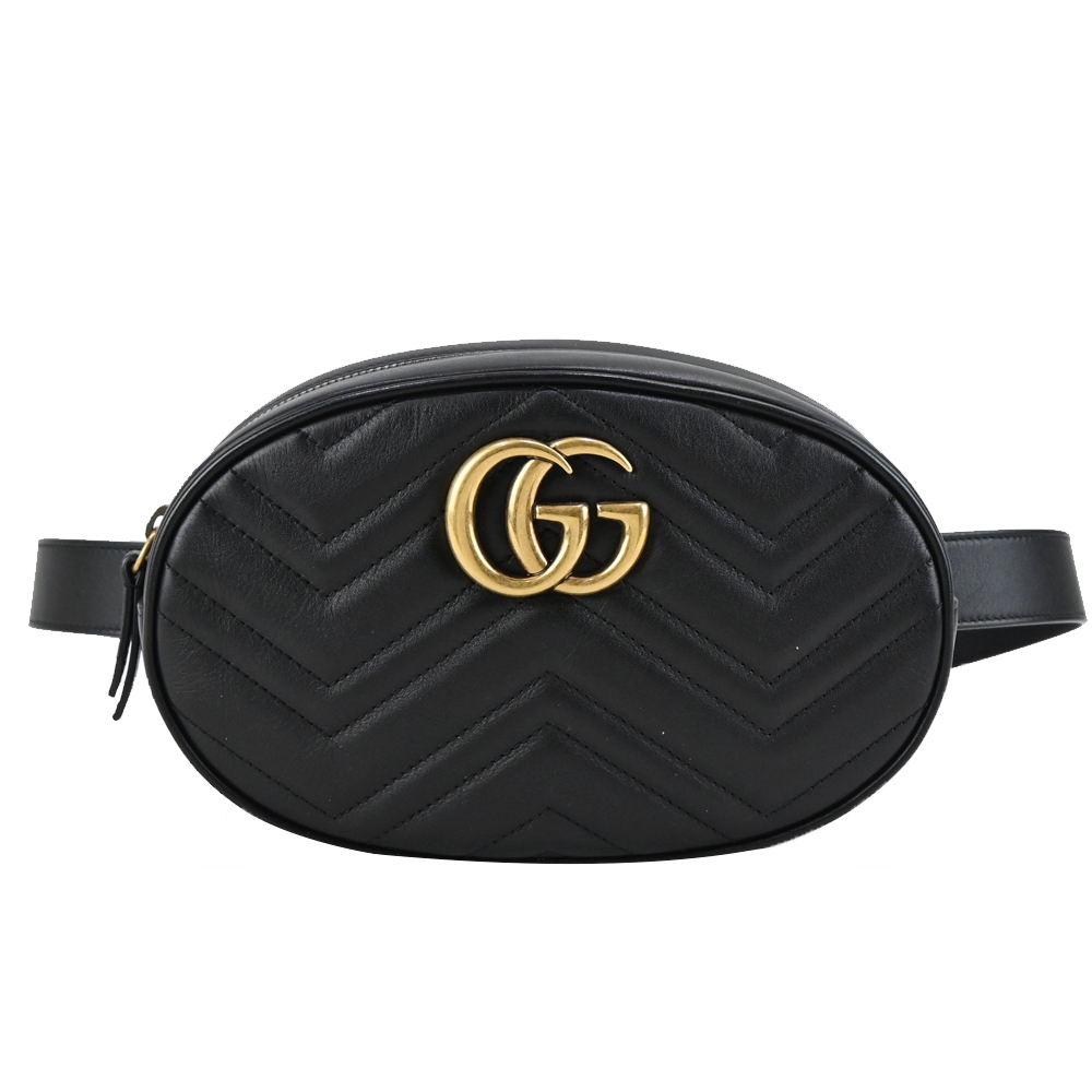 GUCCI GG Marmont 絎縫牛皮拉鍊手拿/腰/斜背包(黑色)