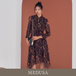 現貨【MEDUSA 曼度莎】復古鎖鏈印花雪紡洋裝（M-XL）｜長洋裝 連身長裙