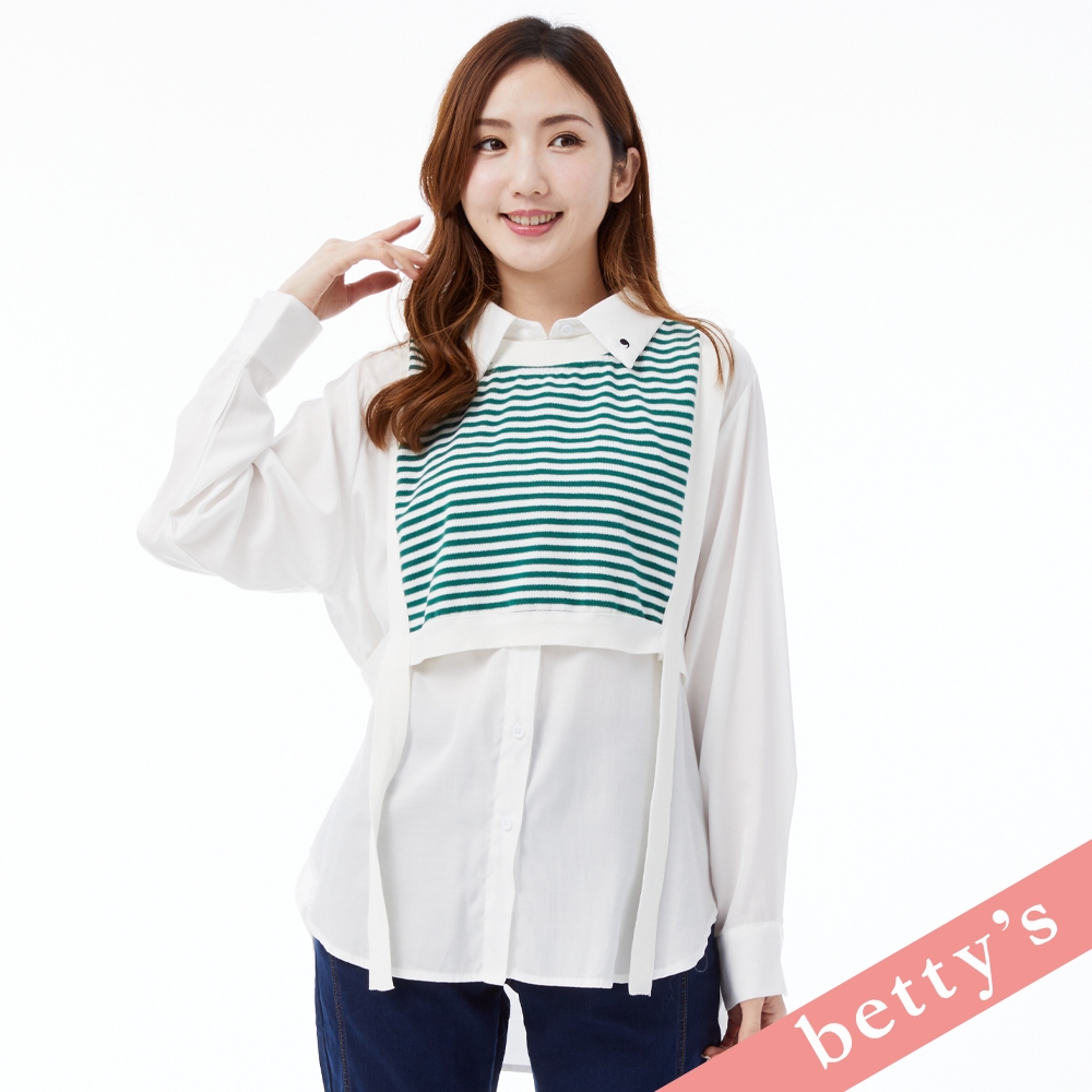 betty’s貝蒂思　兩件式條紋短背心綁帶襯衫(綠色)