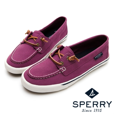 SPERRY 經典水洗無綁帶休閒鞋(女)-莓紅