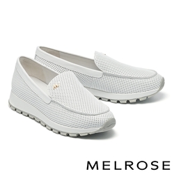 休閒鞋 MELROSE 簡約質感M字金屬飾釦全真皮厚底休閒鞋－白
