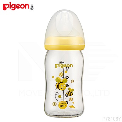 【任選】日本《Pigeon 貝親》母乳實感彩繪玻璃奶瓶-蜜蜂【160ml】