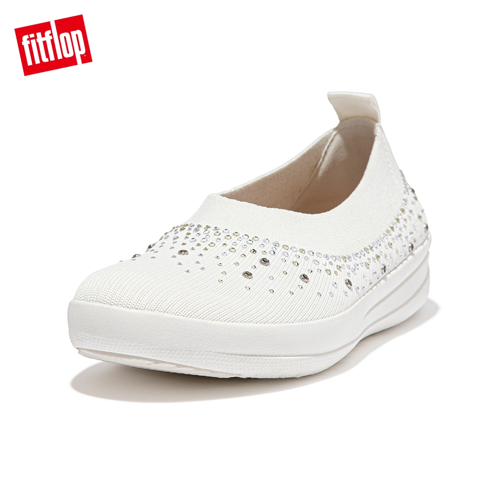 【FitFlop】UBERKNIT OMBRE CRYSTAL BALLERINAS 易穿脫舒適休閒娃娃鞋-女(奶油色)