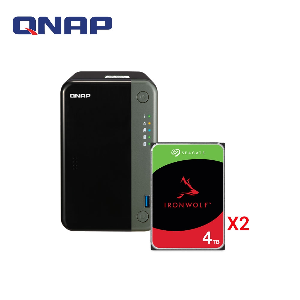 QNAP TS-253D-4G 網路儲存伺服器+希捷那嘶狼 Seagate IronWolf 4TB NAS專用硬碟 ST4000VN008*2