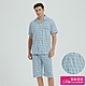睡衣 學院風藍格紋 男性短袖兩件式睡衣(R18048-5水藍) 蕾妮塔塔 product thumbnail 1
