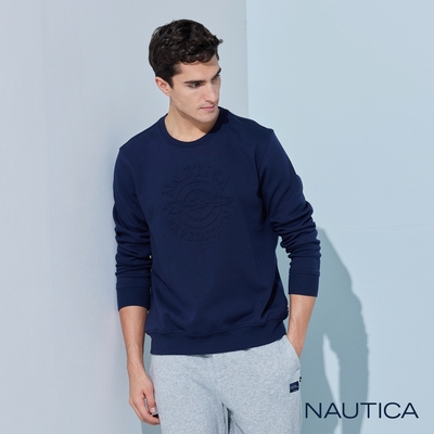 Nautica 男裝 品牌文字LOGO立體壓紋大學T-深藍