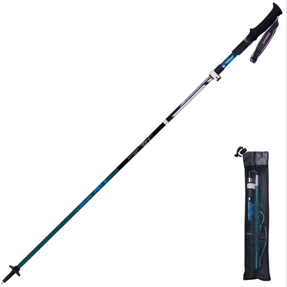 PUSH!戶外用品登山杖可伸縮外鎖5節折疊手杖登山裝備P138藍黑色