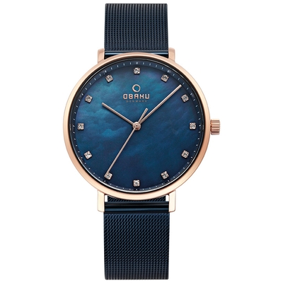 OBAKU 吾愛之名時尚米蘭帶錶-藍色珍珠母貝款-37mm