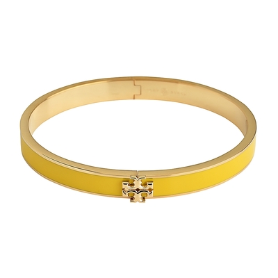 TORY BURCH KIRA雙T LOGO黃銅搭配琺瑯設計扣式手環(金x黃)