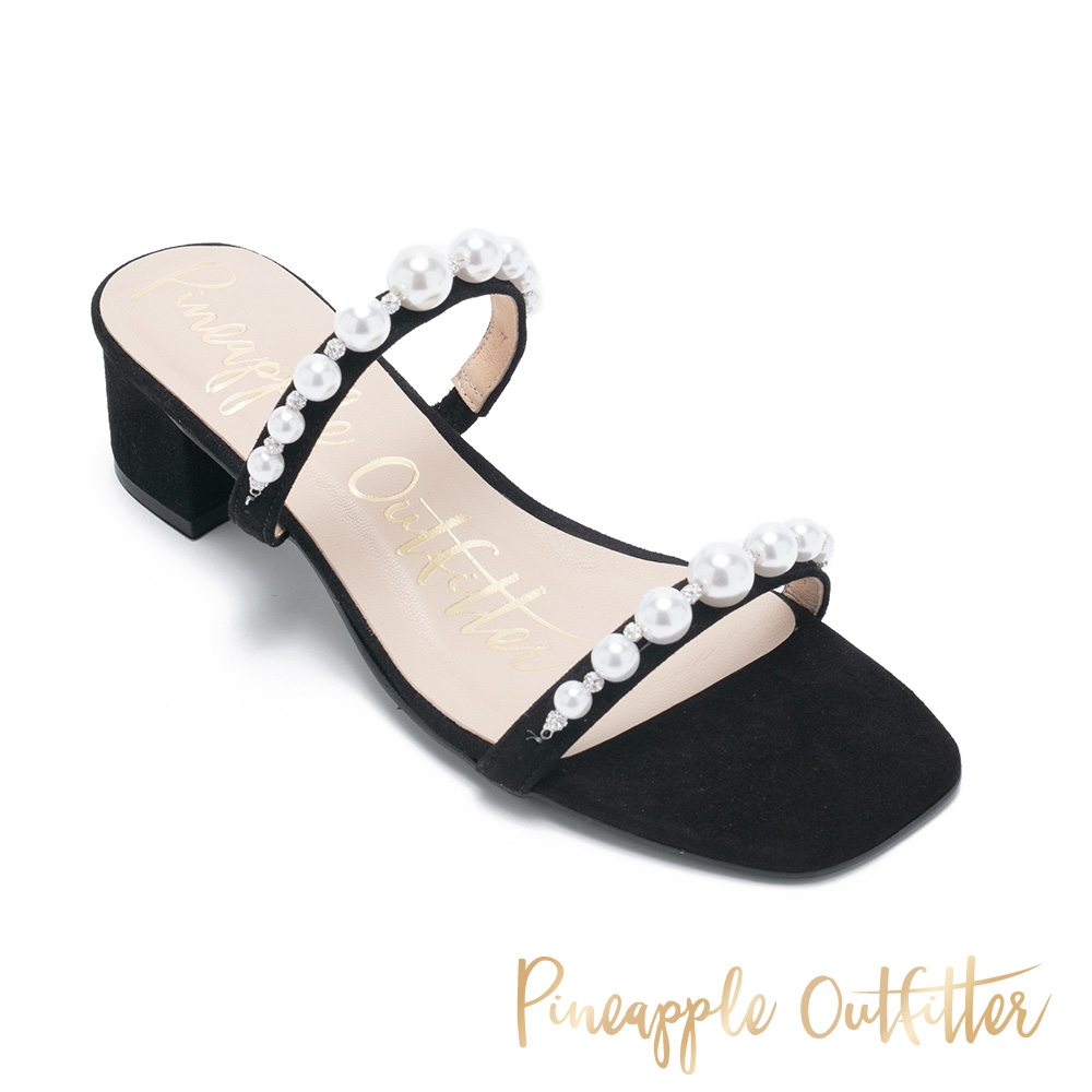 Pineapple Outfitter-RANIT 質感珍珠雙帶低跟拖鞋-黑色