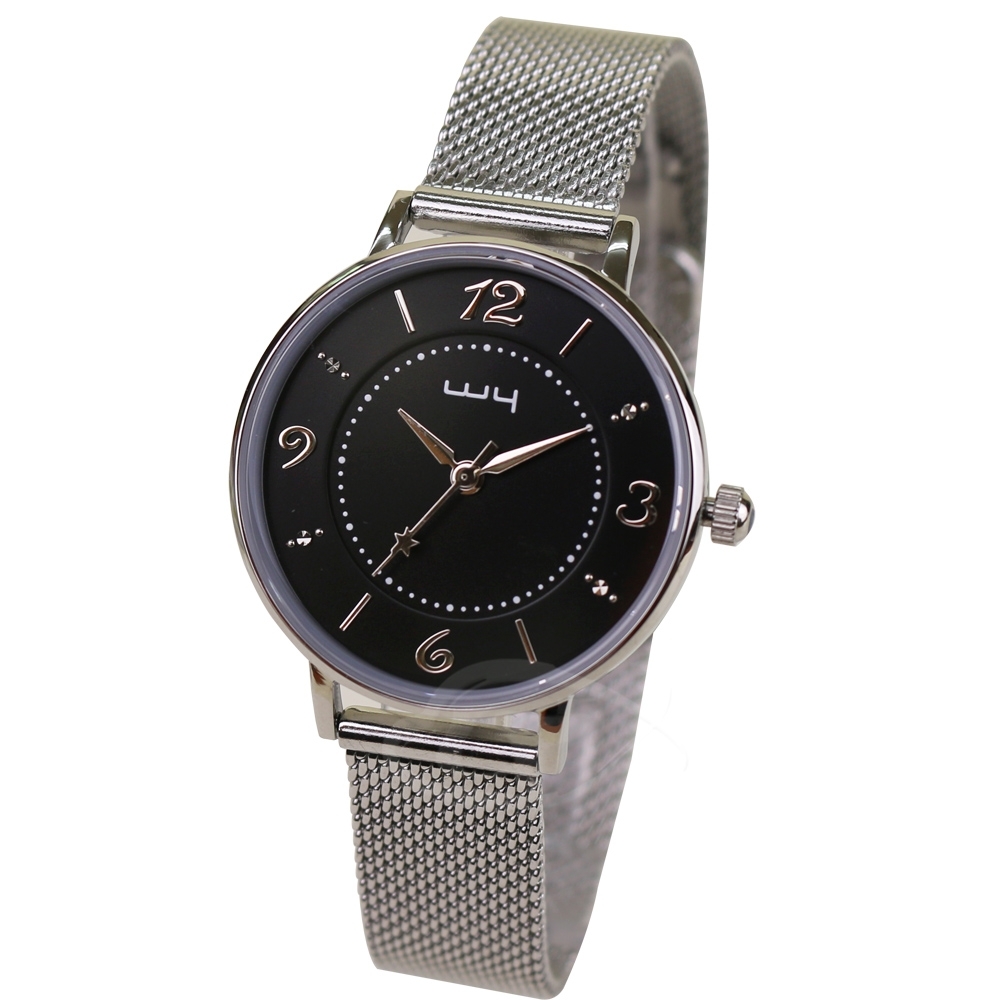 WY威亞 探索視界米蘭銀帶錶-黑盤銀針