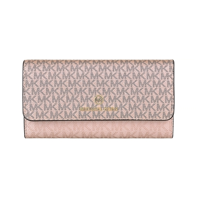 MK MICHAEL KORS JET SET CHARM圓標LOGO撞色滿版印花PVC 16卡釦式三折長夾(芭蕾粉x多色)