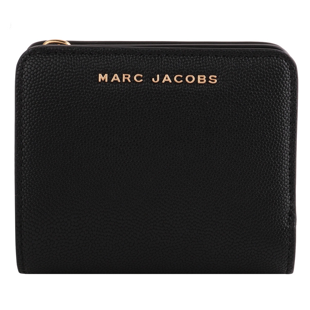 MARC JACOBS  金字顆粒紋皮革ㄇ型拉鍊短夾(黑)