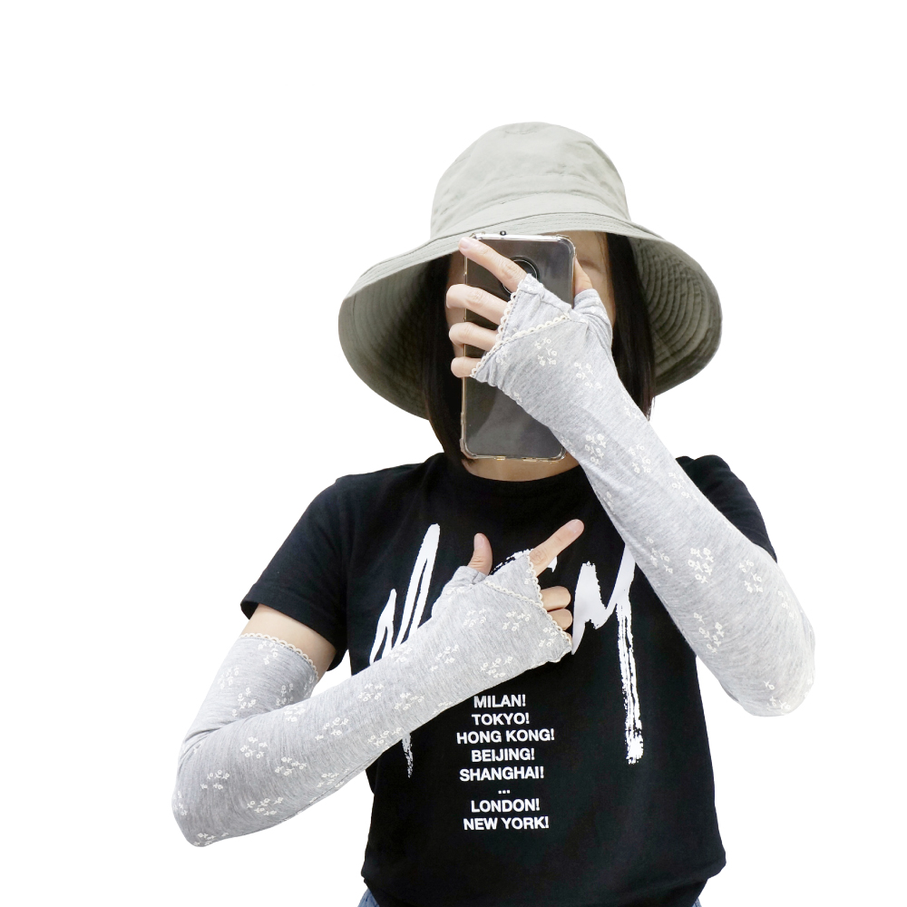 日本AUBE 蕾絲碎花抗UV涼感防曬袖套