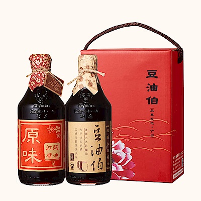 豆油伯  醬油禮盒組-缸底醬油(500ml)+紅麴醬油(500ml)