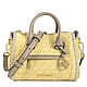 MICHAEL KORS Carine 金字大圓標Logo防刮滿版花邊小機車兩用包(水仙黃) product thumbnail 1